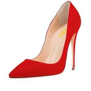 FSJ Red Sexy Suede Pointed Toe Stilettos Heel Pump